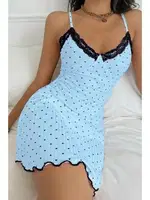 Dantelli Kalpli İnce Askılı Mavi Kısa Gecelik Ruselin 5068 Mavi farklı açı