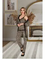 Dantelli Leopar Desen Kadın Pijama Sabahlık Takım İzabel SB-5014 Siyah detay görünüm