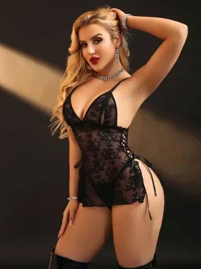 Lily Bianca Dantelli Midi Transparan Fantezi Siyah Gecelik Lily Bianca LB-250