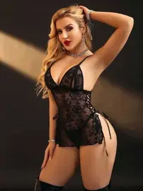 Lily Bianca Dantelli Midi Transparan Fantezi Siyah Gecelik Lily Bianca LB-250