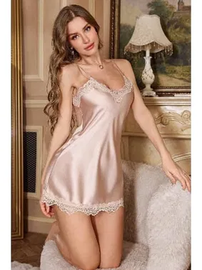 Merry See Dantelli Şık Saten Gecelik Merry See MS 2375 Bej