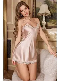 Merry See Dantelli Şık Saten Gecelik Merry See MS 2375 Bej