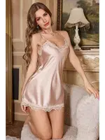 Dantelli Şık Saten Gecelik Merry See MS 2375 Bej Bej