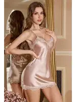 Dantelli Şık Saten Gecelik Merry See MS 2375 Bej Bej farklı açı