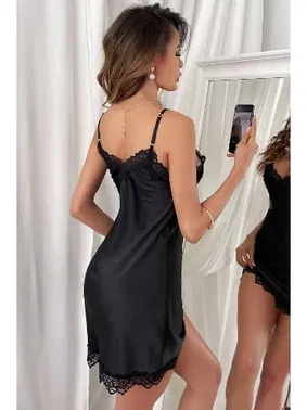 Merry See Dantelli Şık Saten Gecelik Merry See MS 2375 Siyah - Alternatif Görünüm