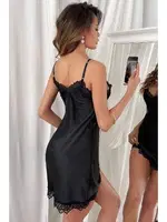 Dantelli Şık Saten Gecelik Merry See MS 2375 Siyah Siyah detay görünüm