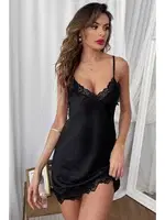 Dantelli Şık Saten Gecelik Merry See MS 2375 Siyah Siyah farklı açı