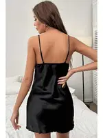 Dantelli Şık Yırtmaçlı Saten Gecelik Merry See MS 2374 Siyah Siyah detay görünüm