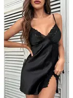 Dantelli Şık Yırtmaçlı Saten Gecelik Merry See MS 2374 Siyah Siyah farklı açı