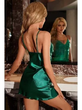 Merry See Dantelli Şık Yırtmaçlı Saten Gecelik Merry See MS 2374 Yeşil - Alternatif Görünüm