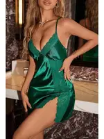 Dantelli Şık Yırtmaçlı Saten Gecelik Merry See MS 2374 Yeşil Yeşil görsel 4