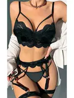 Dantelli Siyah Fantazi Jartiyer Takım NightLight 3767 Siyah