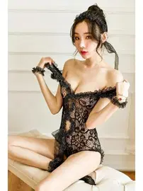 SHE Dantelli Siyah Fırfırlı Fantezi Kadın Body SHE 1402