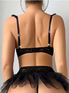 Lily Bianca Dantelli Siyah Tşl Fırfır Etekli Seksi Kadın Jartiyer Takım Lily Bianca LB-206 - Alternatif Görünüm