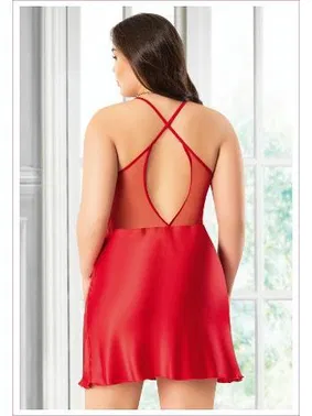 Miss Laris Dantelli Transparan Parçalı Sırtı Çapraz Askılı Büyük Beden Saten Gecelik Miss Laris 4042 - Alternatif Görünüm