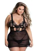 Dantelli Tül Büyük Beden Fantezi Erotik Gecelik Loomerie 277 Siyah