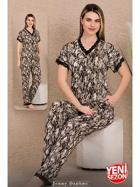 Lady Dantelli Üst Düğmeli Kısa Kollu Pijama Takımı Lady 12481