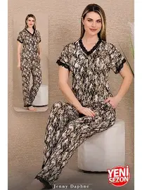 Lady Dantelli Üst Düğmeli Kısa Kollu Pijama Takımı Lady 12481