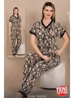 Dantelli Üst Düğmeli Kısa Kollu Pijama Takımı Lady 12481 Yeşil