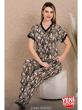 Lady Dantelli Üst Düğmeli Kısa Kollu Pijama Takımı Lady 12481 - Alternatif Görünüm