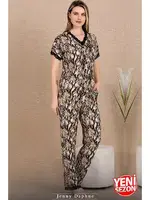 Dantelli Üst Düğmeli Kısa Kollu Pijama Takımı Lady 12481 Yeşil farklı açı