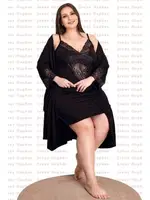 Dantelli Viskon 2li Lüks Gecelik Sabahlık Takımı Lady 19220 Siyah farklı açı