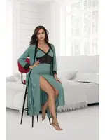 Dantelli Yeşil Büyük Beden Uzun Sabahlık Gecelik Takımı İzabel 7005 Yeşil