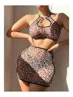 Dekolteli Leopar Fantezi Transparan Gecelik Nightlight 3706 Kahverengi