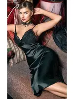 Derin Sırt Dekolteli Dantelli Fantazi Saten Kadın Gecelik NightLight 3788 Siyah