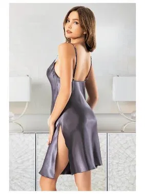 Miss Laris Derin Yırtmaçlı Degaje Yaka Askılı Saten Gecelik Miss Laris 2138 - Alternatif Görünüm