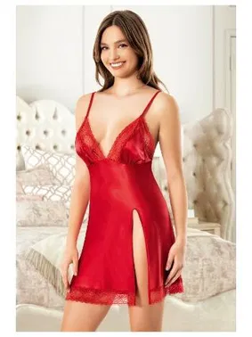 Miss Laris Derin Yırtmaçlı İnce Askılı Kısa Saten Gecelik Miss Laris 2129