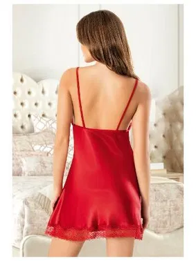 Miss Laris Derin Yırtmaçlı İnce Askılı Kısa Saten Gecelik Miss Laris 2129 - Alternatif Görünüm