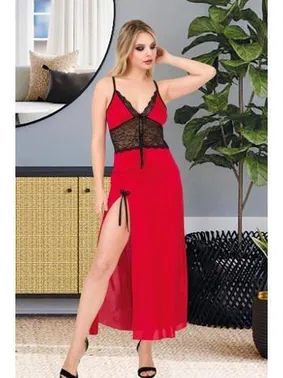 İzabel Derin Yırtmaçlı Kırmızı Uzun Gecelik Elbise İzabel UE-2020 - Alternatif Görünüm