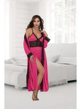 İzabel Derin Yırtmaçlı Uzun Dantelli Büyük Beden Sabahlık Gecelik Takım İzabel 7004