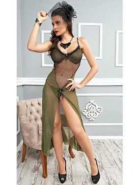 İzabel Derin Yırtmaçlı Yeşil Uzun Gecelik İzabel 2029