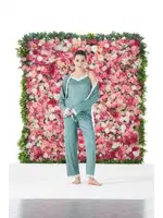 Desenli 3lü Sabahlıklı İp Askılı Likra Viskon Kadın Pijama Takımı Estiva 25190 Yeşil