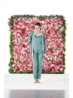 Desenli 3lü Sabahlıklı İp Askılı Likra Viskon Kadın Pijama Takımı Estiva 25190 Yeşil detay görünüm