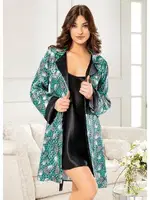 Desenli İnce Askılı Yeşil Gecelik Sabahlık Takım Miss Laris 5007 Yeşil