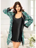 Desenli İnce Askılı Yeşil Gecelik Sabahlık Takım Miss Laris 5007 Yeşil detay görünüm