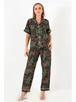 Desenli Kısa Kollu Kadın Pijama Takım DoReMi 002-000093 Yeşil detay görünüm