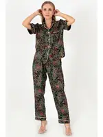 Desenli Kısa Kollu Kadın Pijama Takım DoReMi 002-000093 Yeşil görsel 5