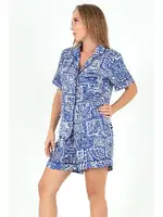 Desenli Kısa Kollu Kadın Şortlu Pijama Takım DoReMi 002-000096 Mavi görsel 6