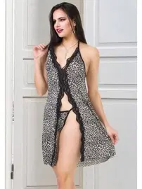 İzabel Desenli Siyah Tunik Fantezi Gecelik İzabel T-1007