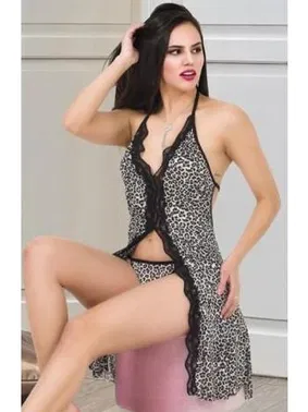 İzabel Desenli Siyah Tunik Fantezi Gecelik İzabel T-1007 - Alternatif Görünüm