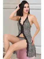 Desenli Siyah Tunik Fantezi Gecelik İzabel T-1007 Siyah detay görünüm