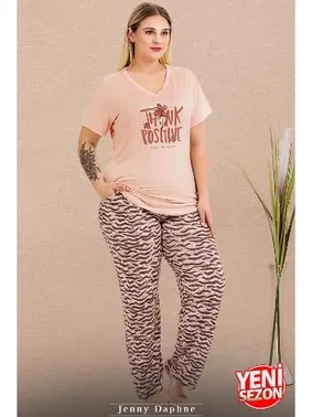 Lady Desenli V Yaka Kısa Kollu Büyük Beden Pijama Takımı Lady 11003 - Alternatif Görünüm