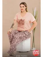Desenli V Yaka Kısa Kollu Büyük Beden Pijama Takımı Lady 11003 farklı açı