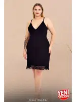 Desenli Viskon Kumaş Büyük Beden Siyah Gecelik Sabahlık Takımı 19237 Lady 19237 Siyah detay görünüm