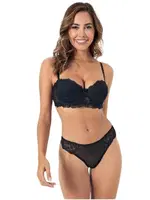 Destekli Dantelli Kadın Sütyen Takım Godewo 2080 Siyah detay görünüm