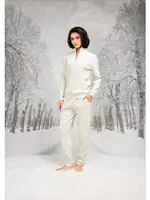 Dik Yaka Fermuarlı Kadın T-Shirt Pantolon Takım Doreanse 26K4097 Ekru